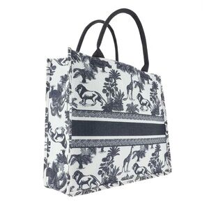 Navy and White Canvas Tote Bag with Animal Motif NWT